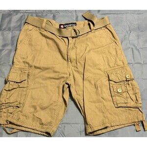 Southpole Cargo Shorts Mens 34 Belted Hip Hop Baggy Y2K 2000s Tan